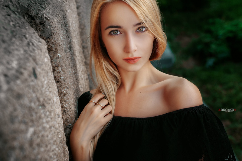 beautiful woman, blond hair, looking at viewer, Alexander Drobkov, front view, one person, beauty, looking at camera, beautiful people, young adult, human face