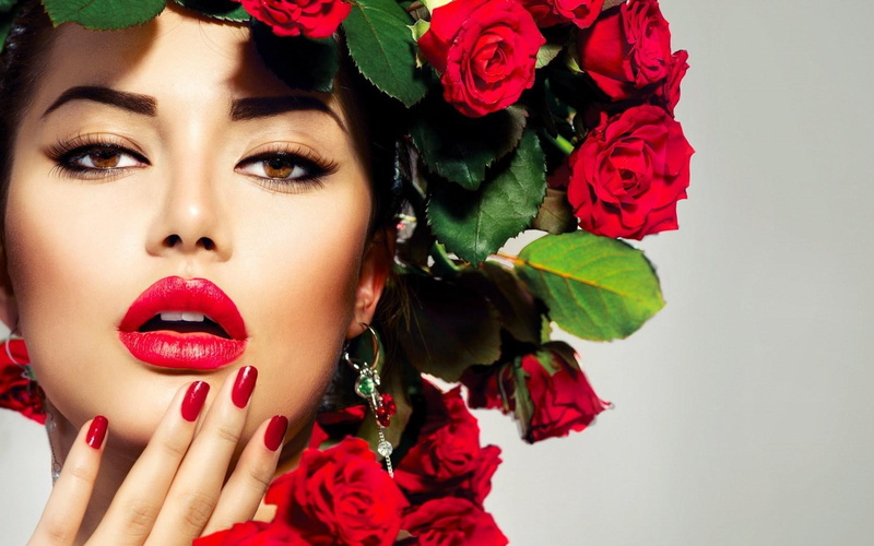 flowers, girl, 720P, roses, look, makeup, model