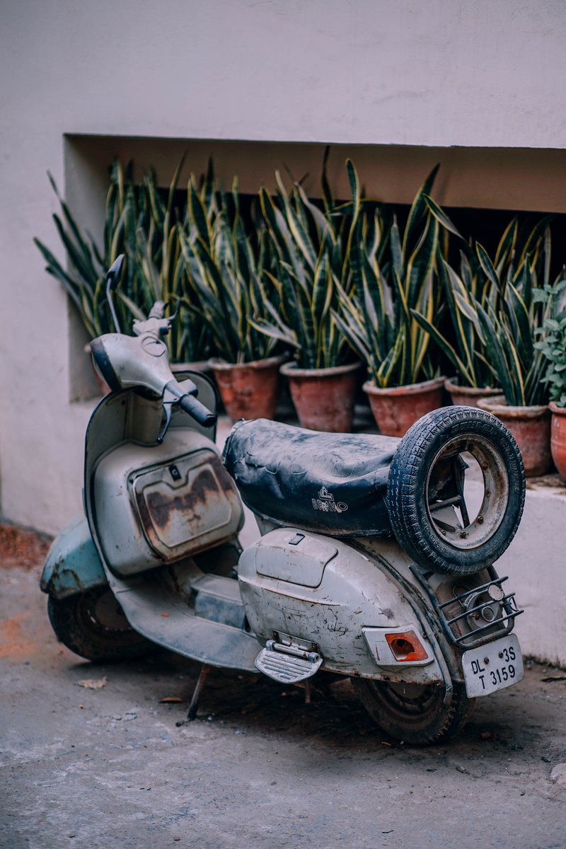 rusty, nostalgia, gray, design, wooden, obsolete, speed, garbage, wheel, road, damaged, metal, transportation system, urban, no people, scooter, pots, outdoors