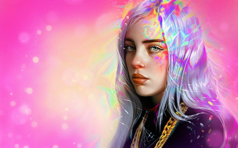 Singer, Music, Billy Iles, Art, Portrait, I live by vurde, Figure, 1080P, Billie Eilish, Style, Girl, I live vurde, Color