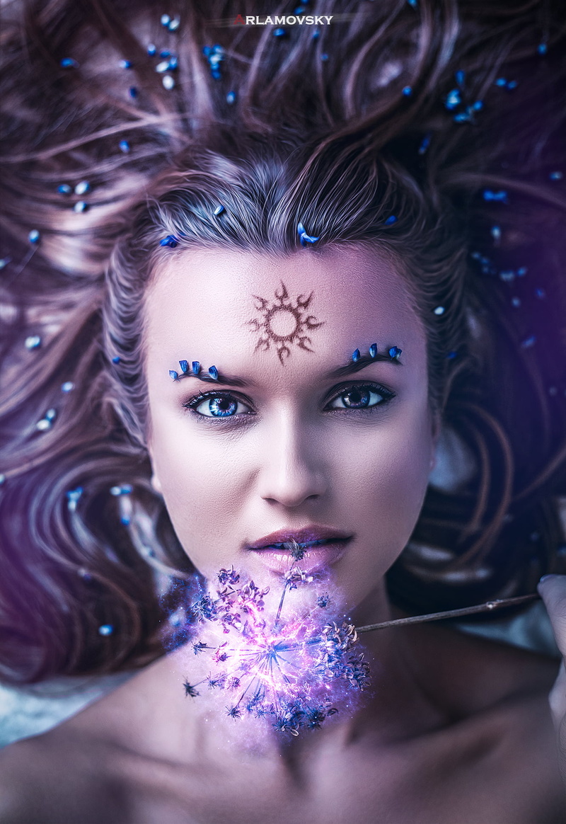 1080P, portrait, brunette, face, photography, women indoors, magic, mistery, retouching, magical girls, flowers, light hair, tattoo, Photoshop, arlamovsky
