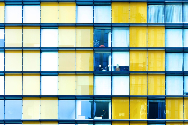 yellow, day, Colourful, wall - building feature, facade, design, modern, window, outdoors, windows, built Structure, downtown District, architecture, side by side