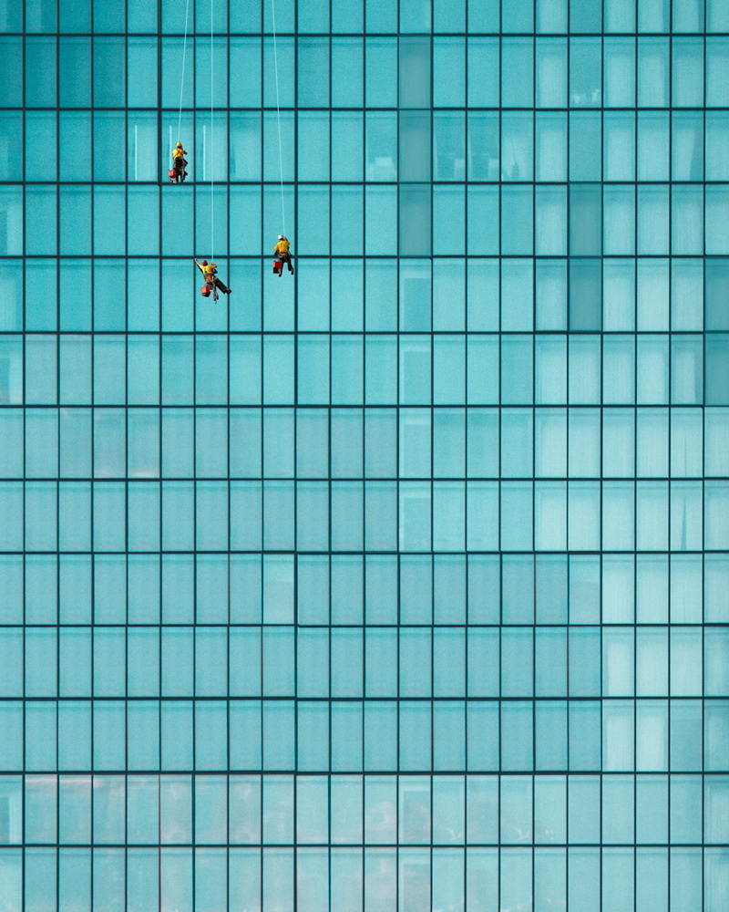 turquoise colored, pattern, clean, modern, low angle view, washing, three, nature, glass - material, window washer, architect, glass, window, architecture