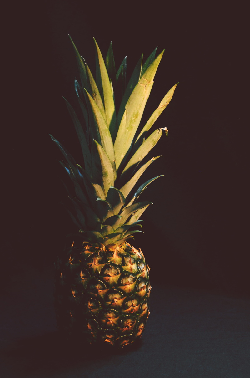 sunlight, photo, ripe, no people, plant part, still life, pineapple, tropical, healthy eating, food, 2K, black background, plant, tropical fruit, wellbeing