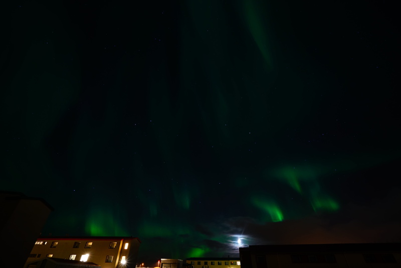 green color, illuminated, beauty in nature, keflavik airport, reddish, architecture, light phenomenon, starry sky, building exterior, keflavik, aurora
