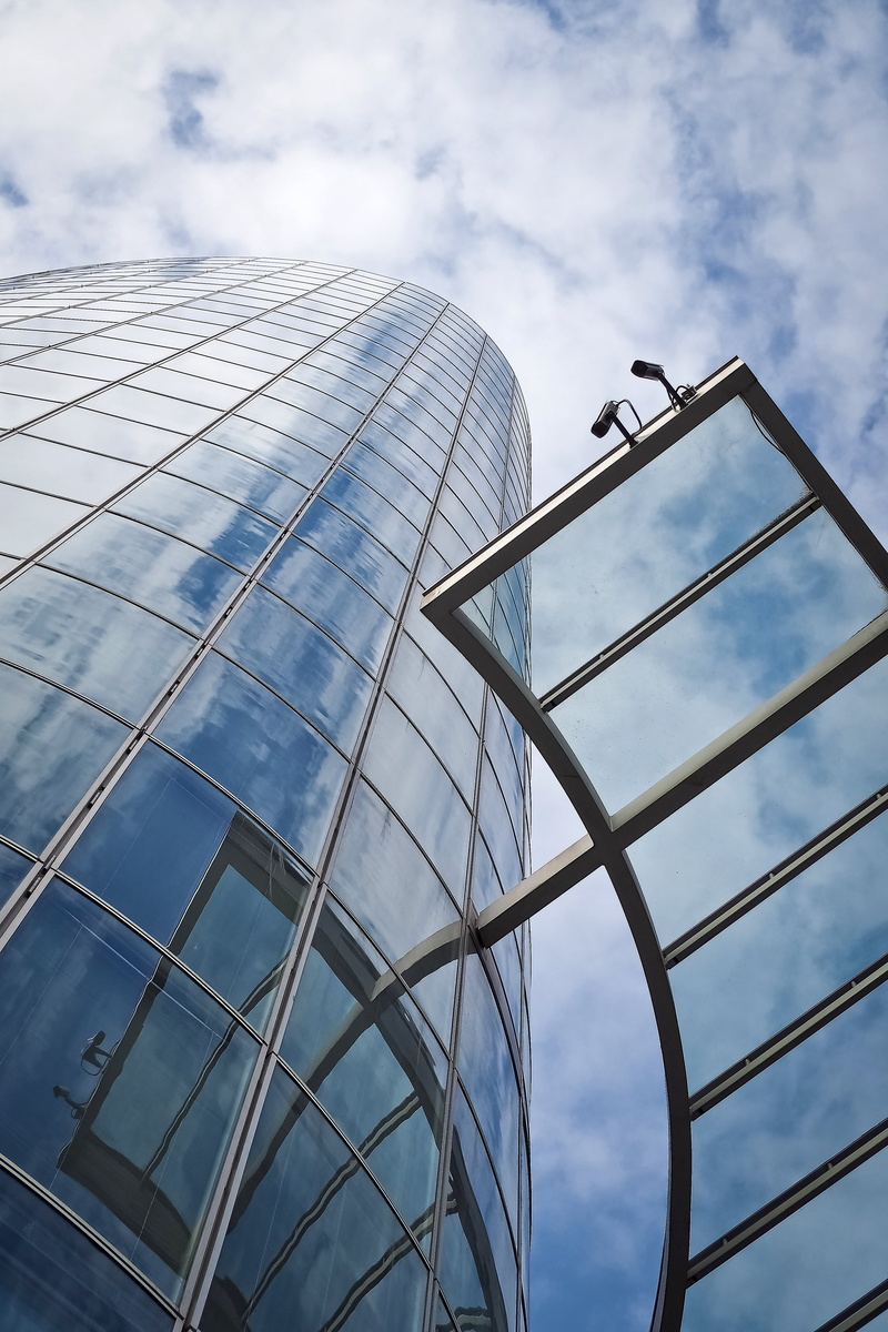 corporate business, cloud - sky, building, glass window, high, day, reflection, 4K, no people, office building exterior, mirroring, glass - material, metal