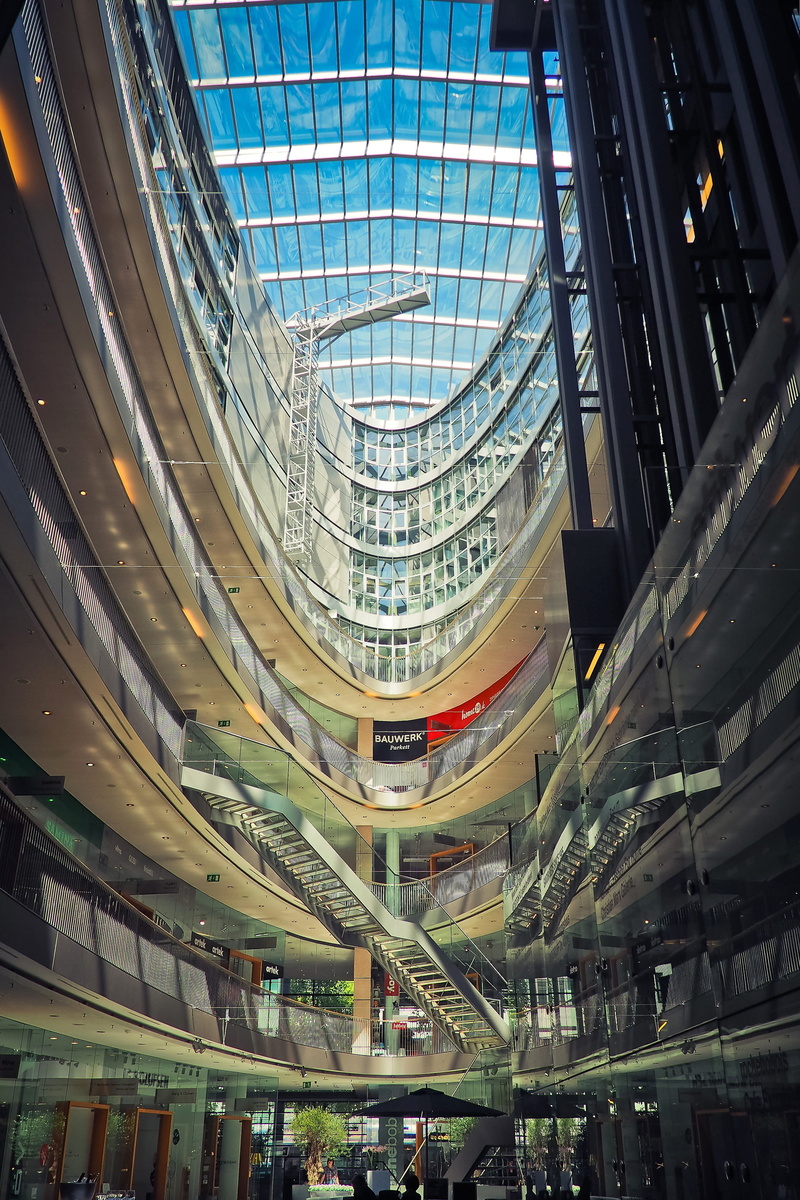 inside, window, travel destinations, home, tower, glass - material, city, building, balconies, office, modern, bluish, office building, city life, low angle view
