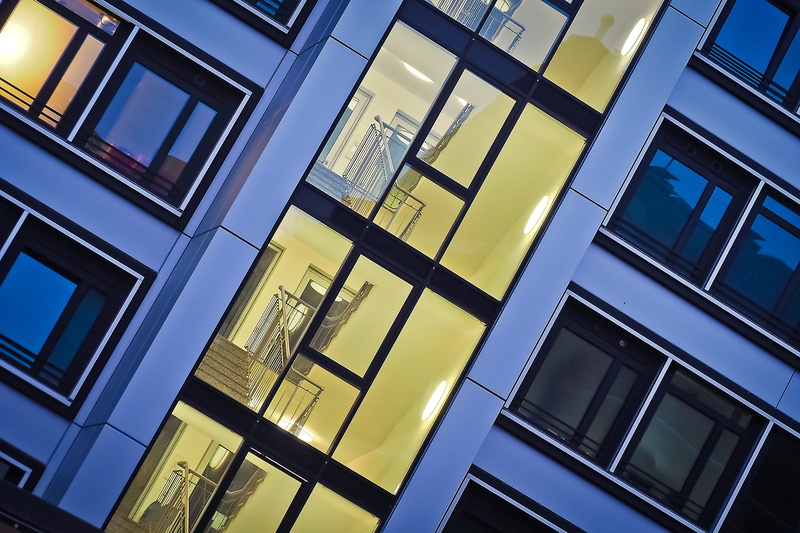 glass - material, no people, blue, technology, staircases, design, sparse, office building, shape, glass, geometric, clear, abstract, urban, window, lichtspiel