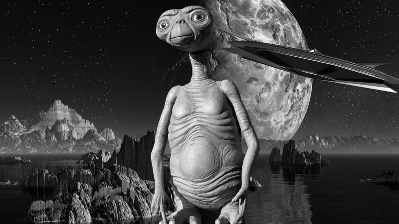 ufo, belief, statue, art and craft, planet, people, e, et, character, nature, sculpture, built structure, t, science, spirituality, creativity, water, intelligence