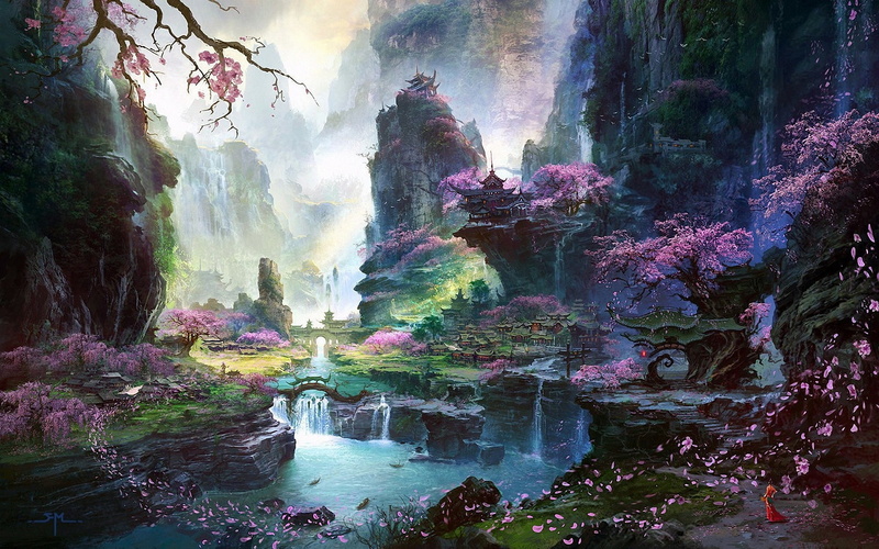 Painting, Fantastic, Oriental, 1080P, landscapes, World, Landscape, Spring