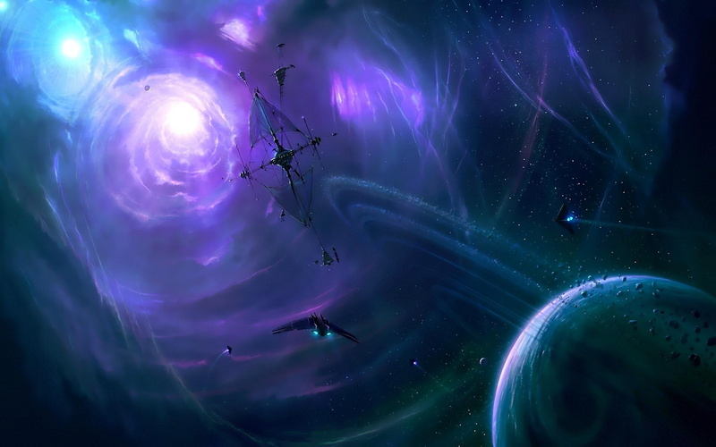 1080P, technics, galaxies, space fantasy, spacecrafts, fantasy, illustration, black, two, space