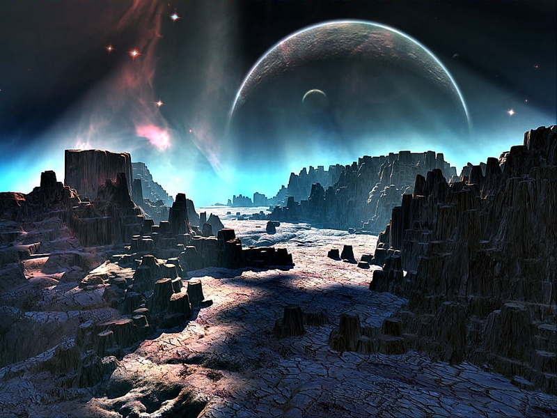 nebula, planet, art, rock formations, shadows, 480P, world, planets, Moon, space, hd, alien, stars