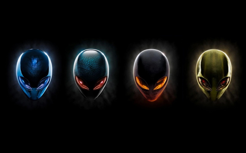 reds, blues, 3d and abstract, yellows, heads, logos, alienware, greens, 1080P, alien