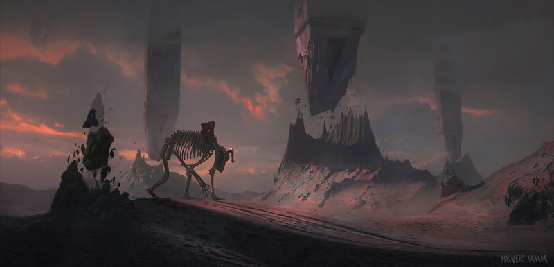 fantasy art, skeleton, alien world, 4K, mountains, Thu Berchs