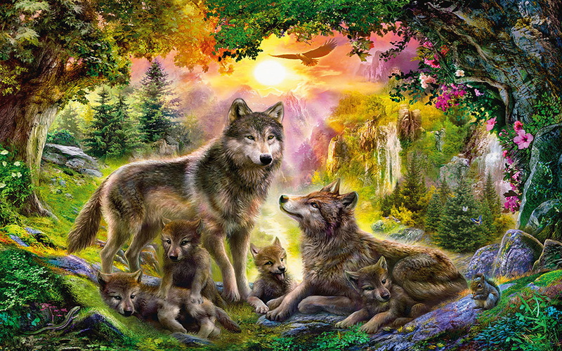 wolf, families, art, hd, 1080P, animal