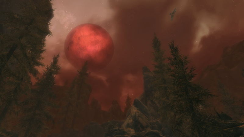 moon, planetary moon, idyllic, 1080P, video games, Blood moon, cloud - sky, night, tranquil scene, plant, scenics - nature, blood, sky, astronomy, The Elder Scrolls V: Skyrim