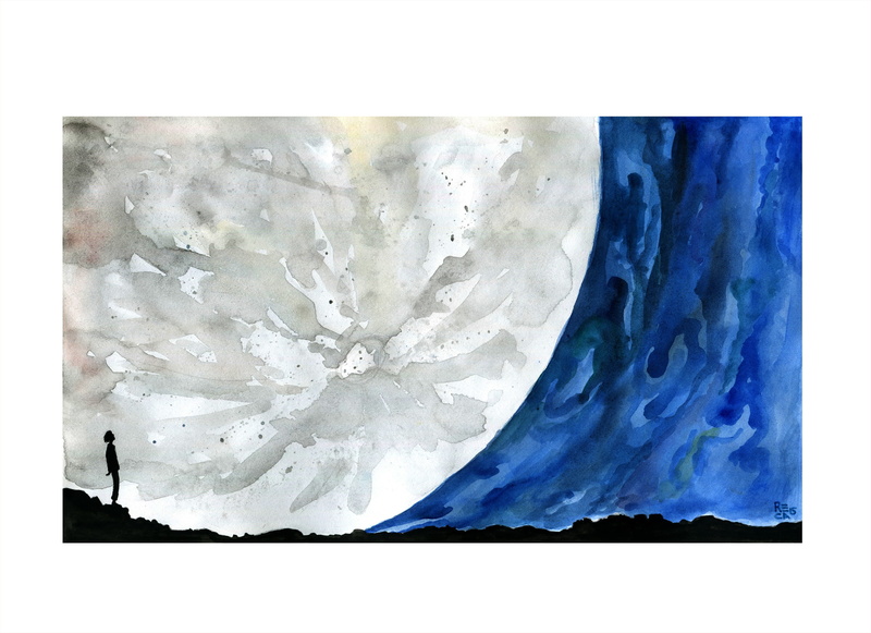 Cosmos: A Spacetime Odyssey, illustration, reca, Moon, watercolor, space, space art, 4K