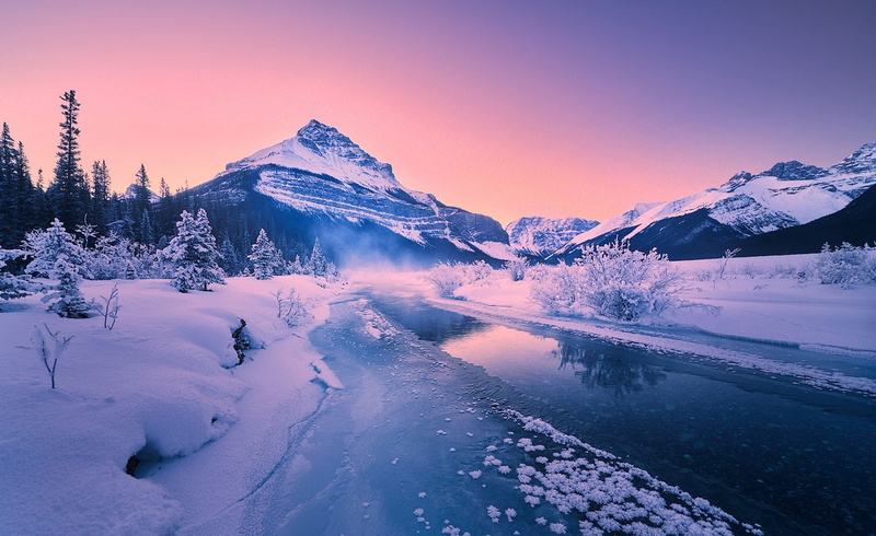 Banff National Park, frost, tranquility, landscape, snowy peak, scenics - nature, nature, river, 720P, travel destinations, photography, tranquil scene