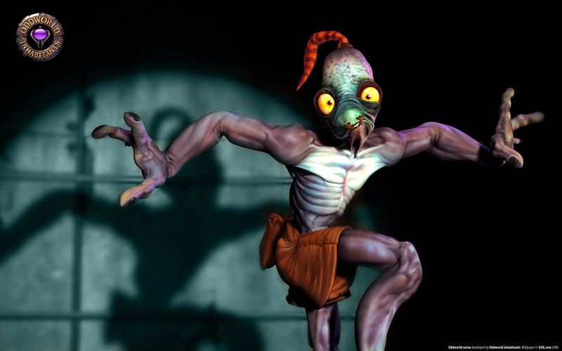 aliens, black background, dancing, front view, skill, human arm, motion, Oddworld, Oddworld: Abes Oddysee, full length, playing, digital composite, representation