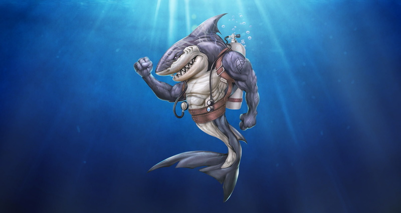 by Martin Mariano Hernandez Tena, 1080P, Science Fiction, Diver Shark, Style, Minimalism, Illustration, Background, Creatures, Shark, Art, Characters