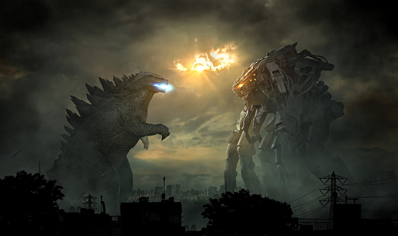 Joseph Diaz, science fiction, kaiju, battle, Godzilla, fan art, 1080P, mech, creature