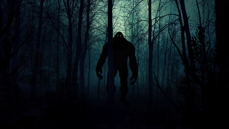 creepy, Yeti, artwork, fictional creatures, deep forest, horror, creature, dark, night, silhouette, 1080P, forest