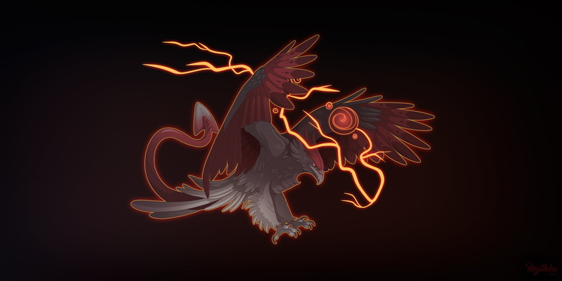 Demonic Thunderbird, Fantasy, Art, Candice Sciortino, Eagle, May - June 2017 Designs, Lightning, Mythology, Monsters, Fiction, by Candice Sciortino, CREATURE