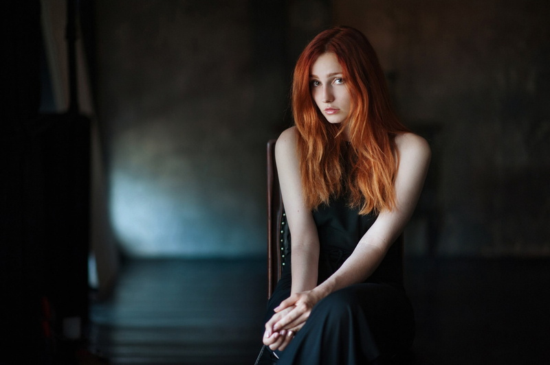 beautiful woman, hairstyle, front view, portrait, sleeveless, Vladislava Masko, young adult, dress, redhead, beauty, s, fashion, contemplation, indoors