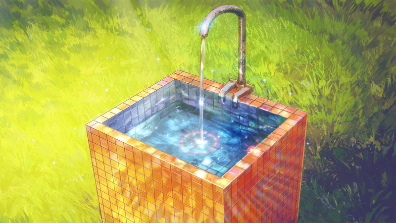 gray, faucet, outdoors, plant, no people, green, high angle view, container, illustration, front or back yard, Everlasting Summer, land, brown, hanging