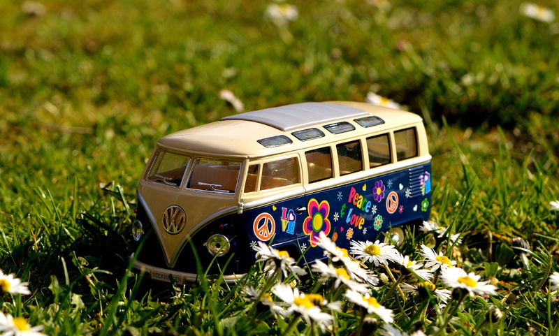 Vw Bus, land, nature, model car, Bulli, die, t, cast, fun, selective focus, beige, vw bulli, blue, automobile, plant, mode of transportation, classic, cult