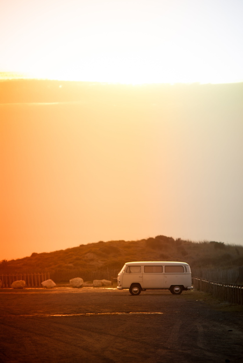 road, journey, retro, scenics - nature, german, transportation, landscape, auto, vintage, sunset, motor vehicle, minibus, van, copy space, no people, hour