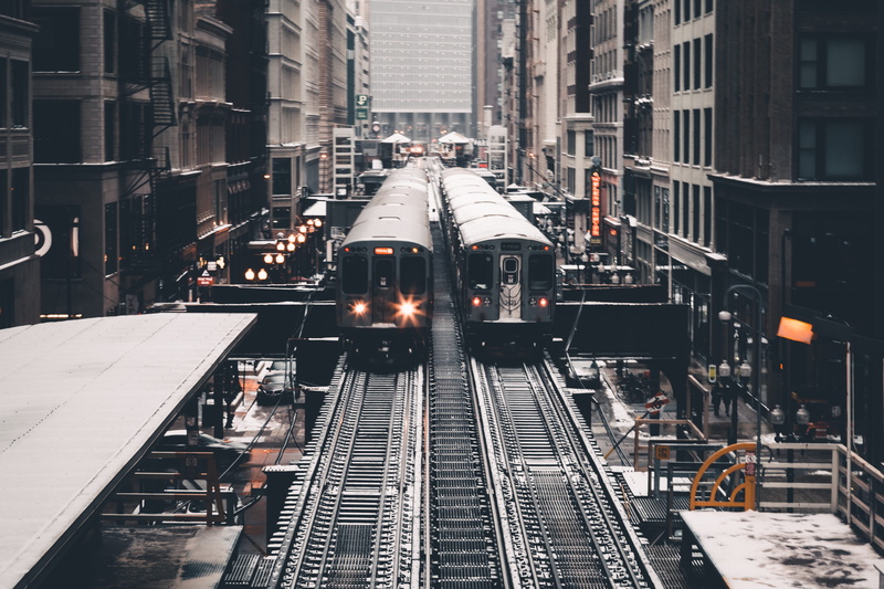 high angle view, railway, track, public transportation, rail transportation, day, business, outdoors, mode of transportation, modern, vehicle, transportation