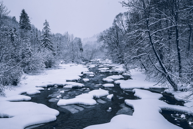 glacier, poland, no people, ice, trees, outdoors, covering, snow, frozen, winter, river, nature, white color, white, mountains, tranquility, mountain, non-urban scene