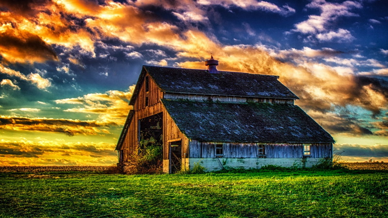 cottage, nature, barn, sunset, cloud, wood, sky, wooden, grassland, prairie, abandoned, farm, rural area, hut, field, home, weathered, 1080P, house, grass