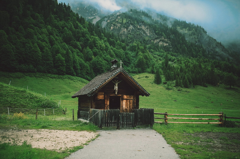 building, day, field, farm, environment, trees, tranquil scene, land, beauty in nature, 4K, cabin, chapel, scenics - nature, daylight, growth, hut, scenic