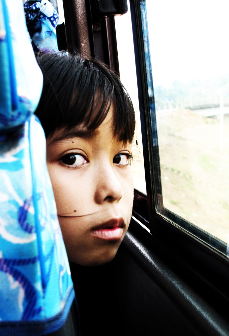 seat, vehicle interior, lifestyles, face, people, looking, window, public transport, transportation, eyes, pakse, portrait, sad, laos, outdoors, kid, innocence