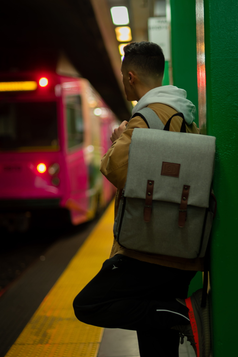 passenger, railroad station platform, subway train, travel, person, vehicle, train - vehicle, waiting, railroad station, human, backpack, hair, pedestrian