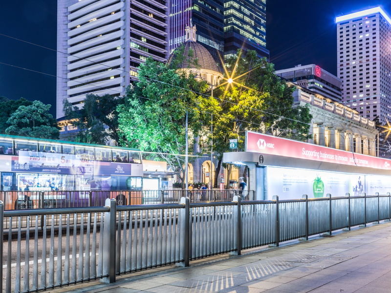8K, architecture, light, tree, downtown, public transportation, transportation, vehicles, office, street, urban, city, building, mode of transportation