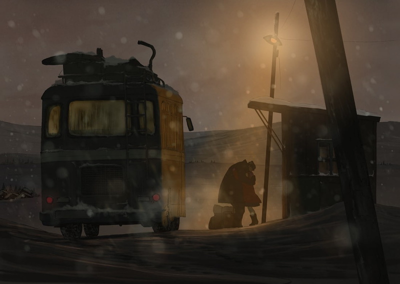night, bus Stations, Sad, snow, 480P