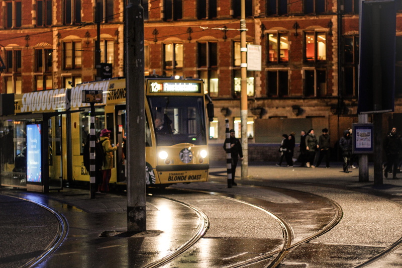 architecture, track, road, transportation, group of people, built structure, town, vehicle, illuminated, human, tarmac, street, streetcar, tram, 5K, train station