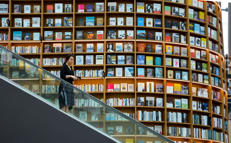 publication, education, abundance, lifestyles, young adult, shelf, bookshelf, day, 4K, adult, architecture, reading, seoul, standing, knowledge, books