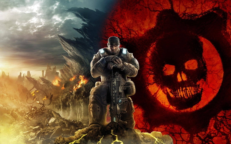 sculpture, Gears of War, human representation, creativity, spooky, representation, skull, Gears of War 3, architecture, ominous, dramatic sky, illuminated