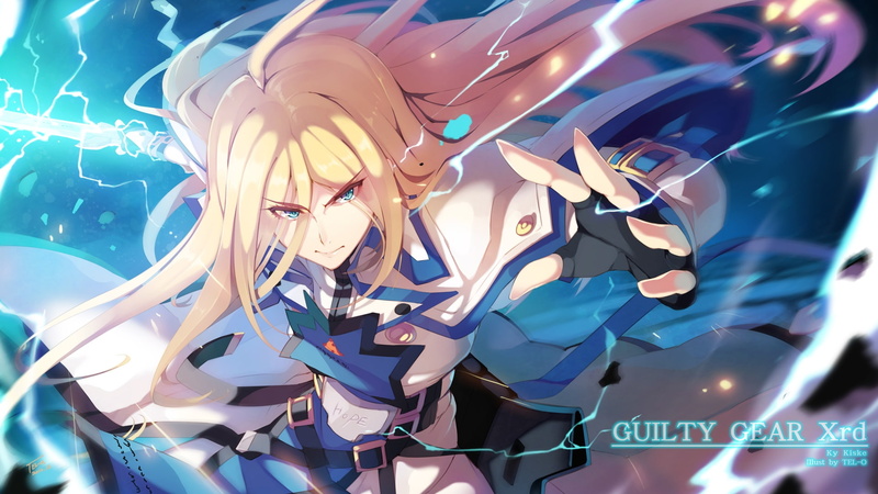 low angle view, Anime, human representation, blue, ky kiske, close-up, representation, design, guilty gear xrd, sword, no people, multi colored, 1080P