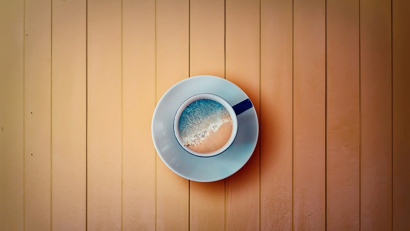 latte, ceramic, sea, table, directly above, coffee - drink, indoors, food and drink, cup, coffee, non-alcoholic beverage, coffee cup, digital art, mug