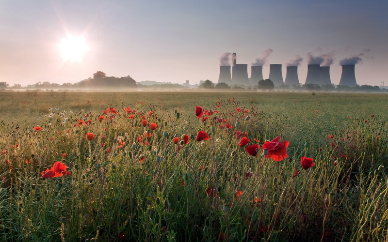 cooling Tower, oil Industry, flowering plant, coal-fired Power Station, nuclear Reactor, agriculture, 2K, power, cloudscape, nature, meadow, power Station