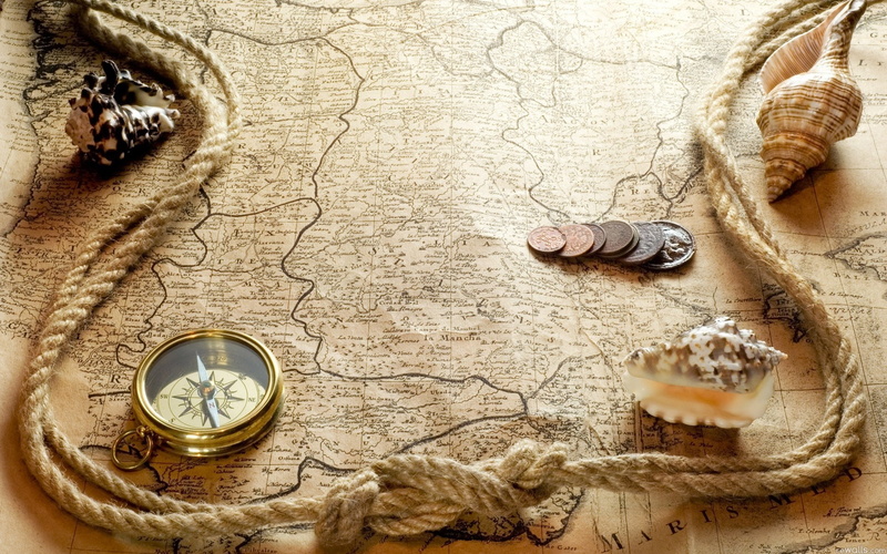 compass, map, adventure, 1080P, treasure, rose