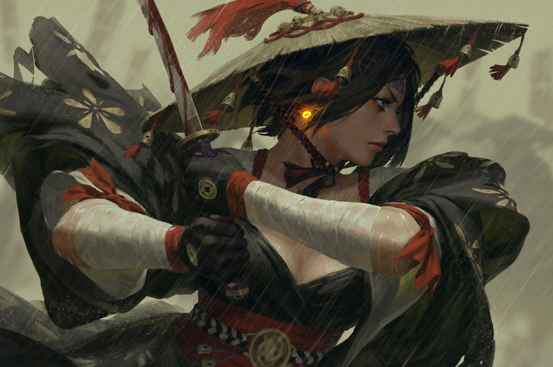 artwork, fantasy art, sword, katana, fantasy girl, samurai, 2K, women
