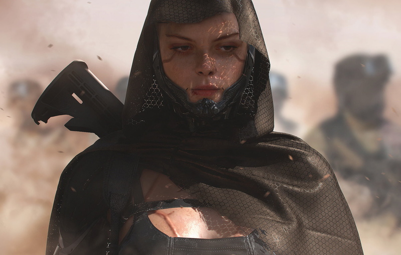 original characters, weapon, ArtStation, soldier, women, Soufiane Idrassi, cyborg, science fiction, CGI, futuristic, 3D, brown eyes, digital art, cyberpunk