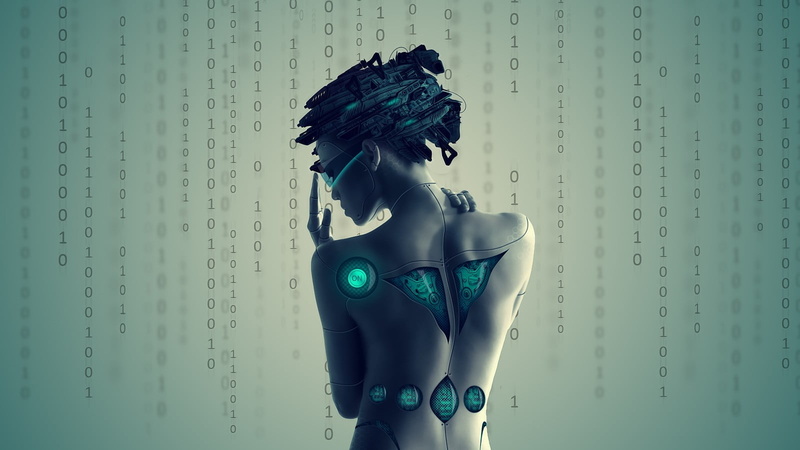 numbers, order, waist up, people, cyborg, anatomy, artwork, standing, woman, coding, binary, science fiction, hairstyle, blue, naked, adult, technology
