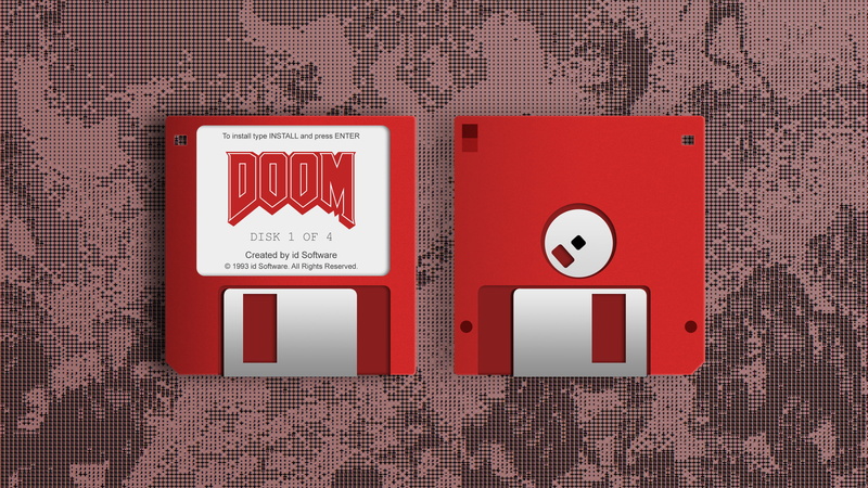 floppy disk, video games, 2K, Doom (game), red